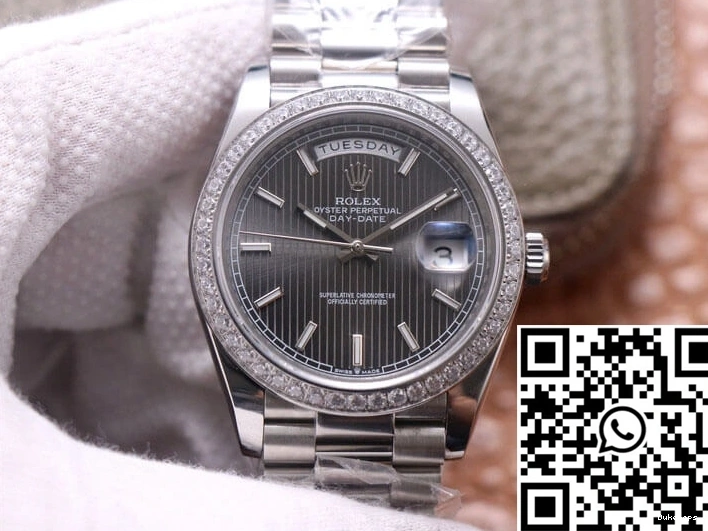 EW M228349RBR-0008 Gold Factory Rolex White Dial Day-Date Grey 0513